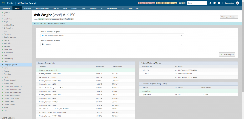 Secondary categories screenshot