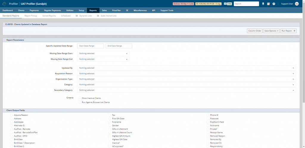 Parameters screenshot
