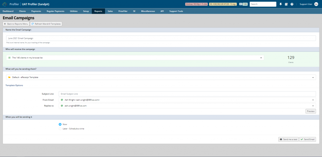 Email mail-outs screenshot