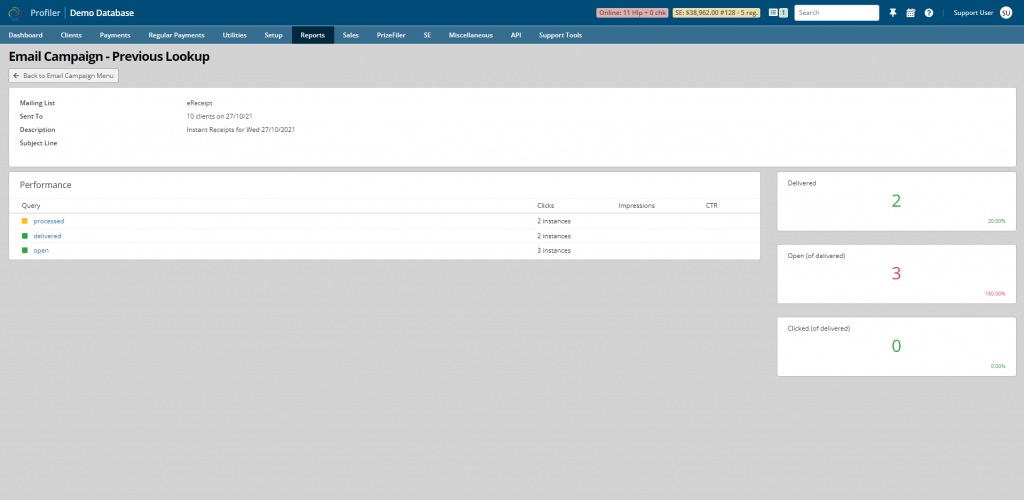 Email stat reporting screenshot