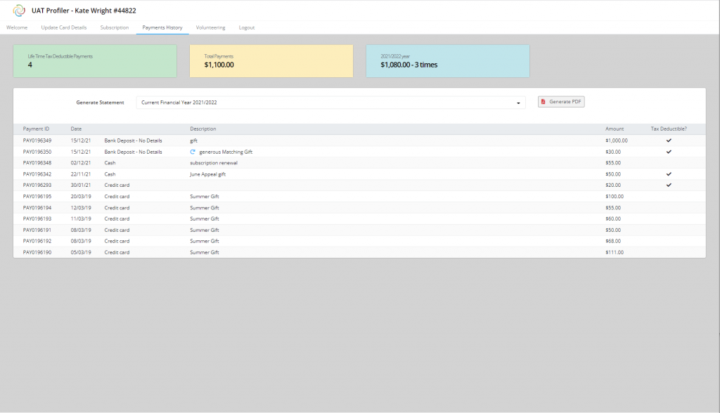 Membership renewals screenshot
