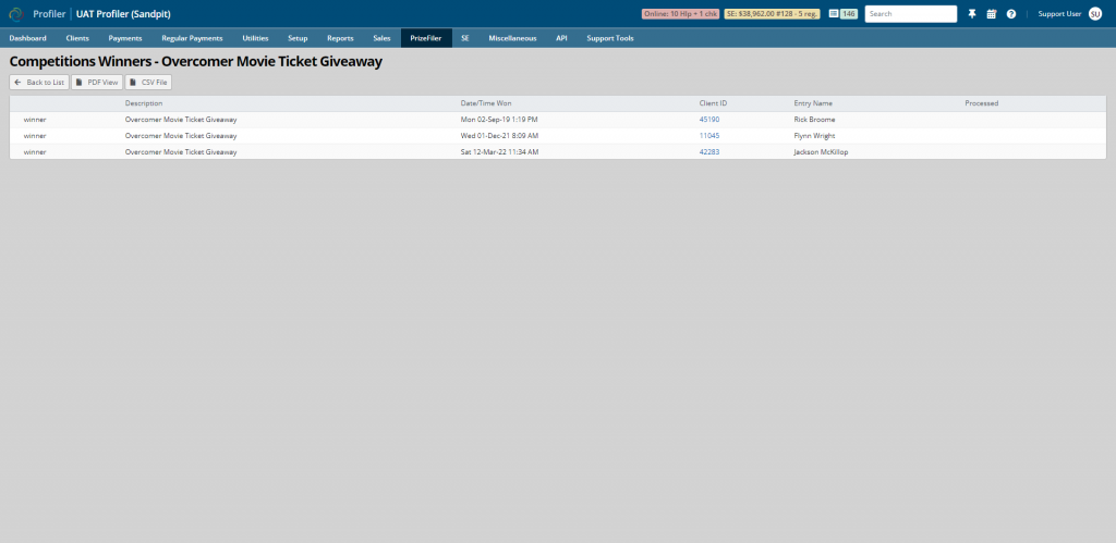 Front-desk pickup screenshot