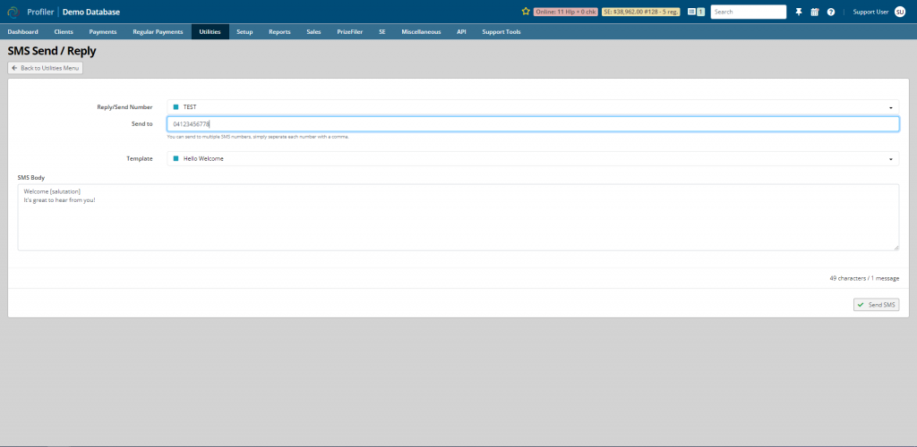 SMS out and inbound screenshot