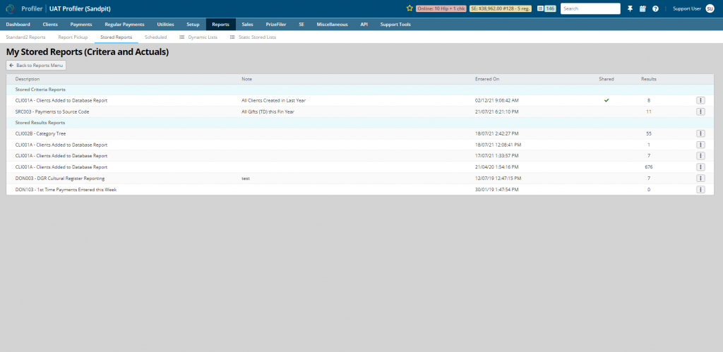 Storing reports screenshot